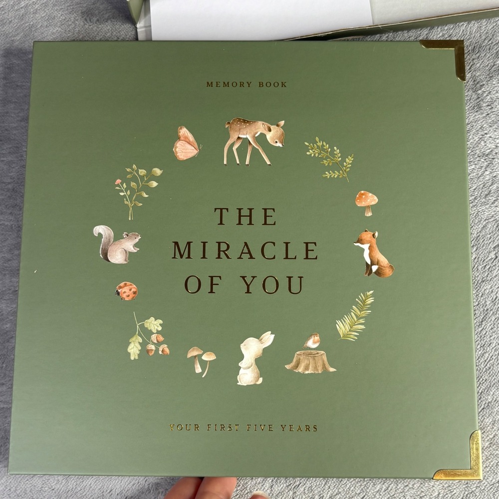Zicoto Baby Memory Book Gender Neutral Sage Green Woodland First 5 Years Journal